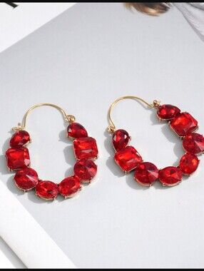 Sophia Collection-Crystal Bling Hoop Earrings (Scarlet Red ♥️)